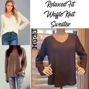 Mudd Waffle Knit Relaxed V-neck Sweater Jumper